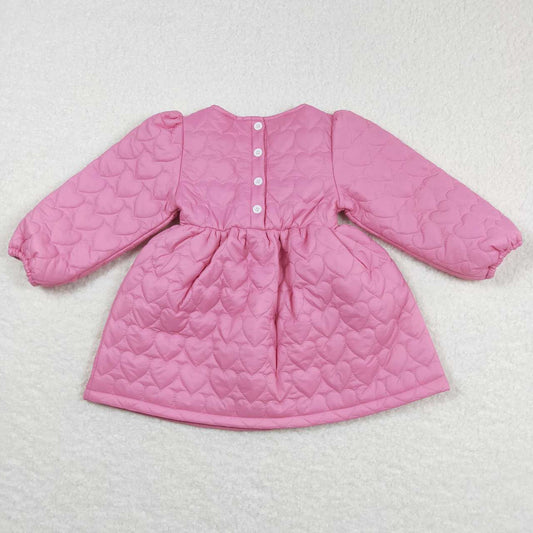 Solid Pink Cotton Long Sleeve Girls Dress