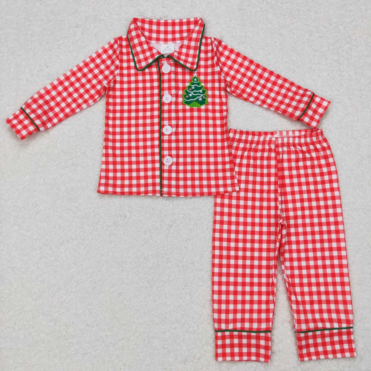 Christmas embroidery red plaid No Ruffle Pajamas