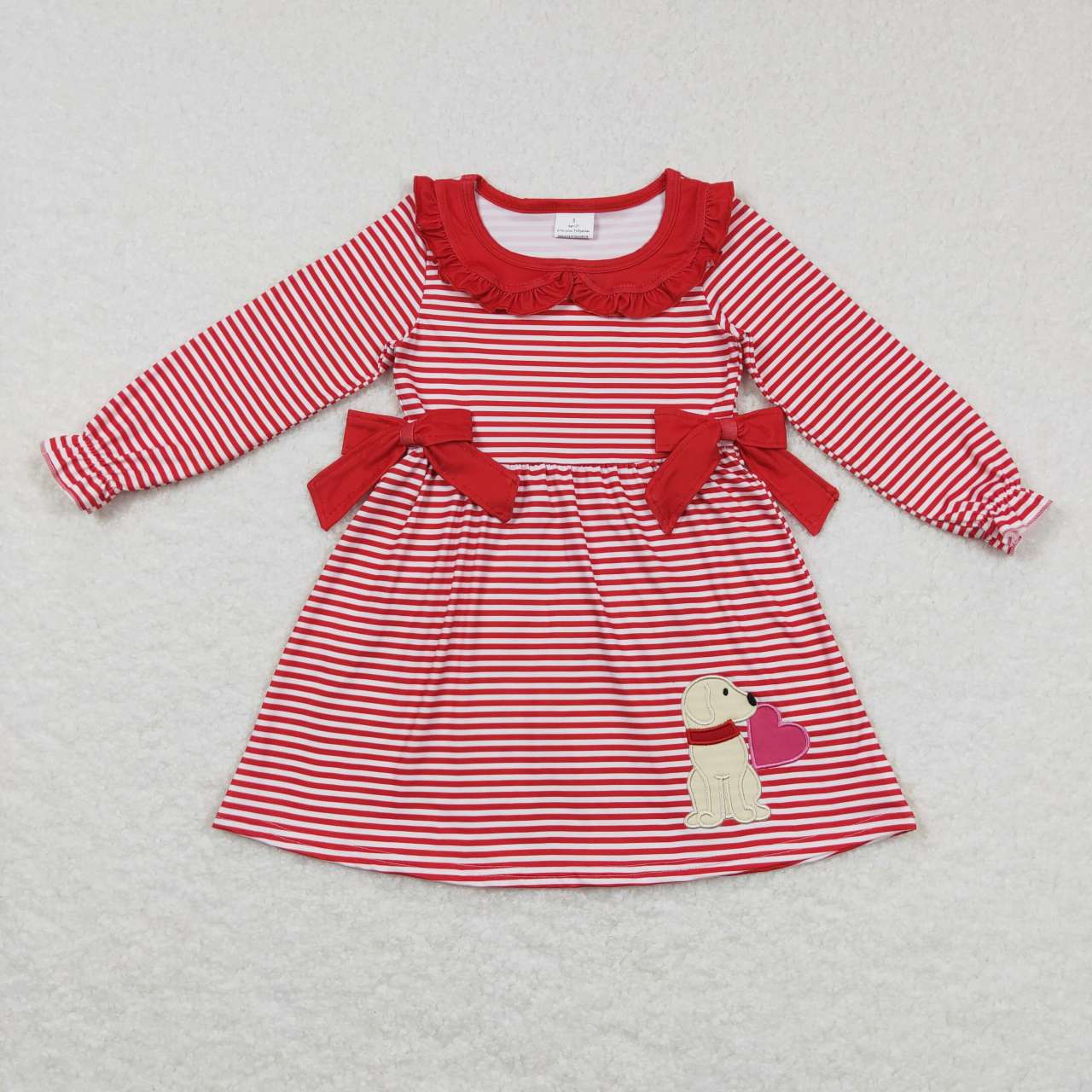 Valentine's Day Embroidery Dog Pink Stripes Dress