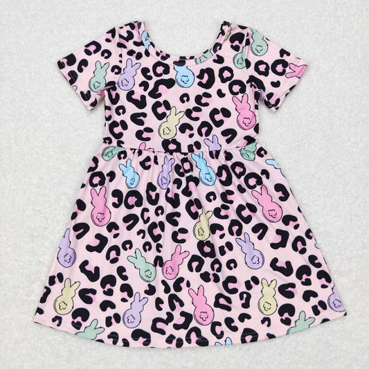 Easter Leopard Bunny Short Sleeve Girls Dress