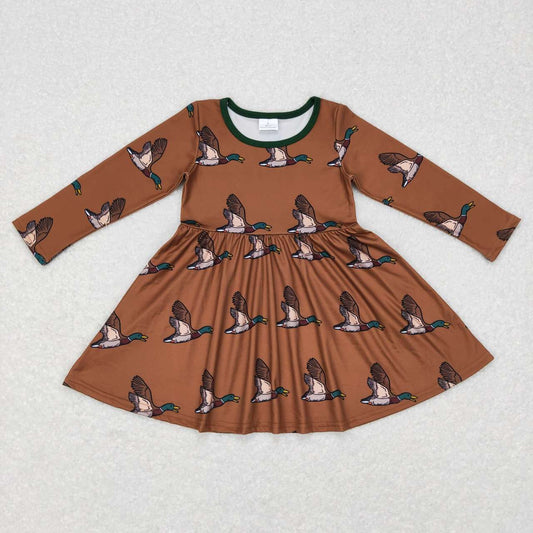 Brown duck print Girls Dress