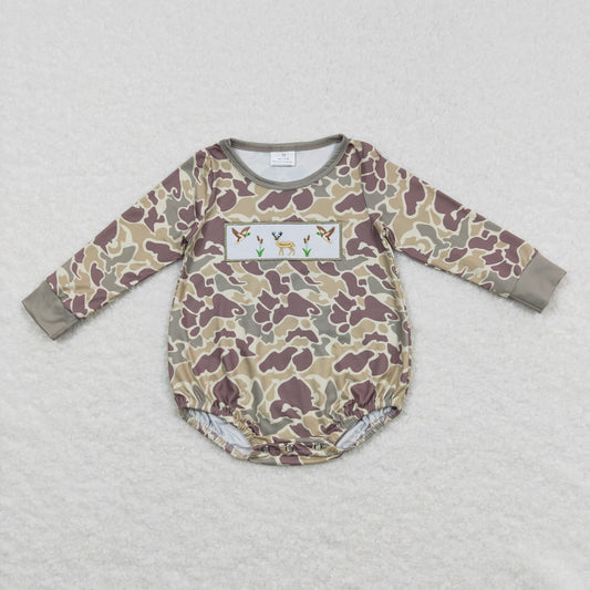 Embroidered Green Camo Deer long sleeves romper