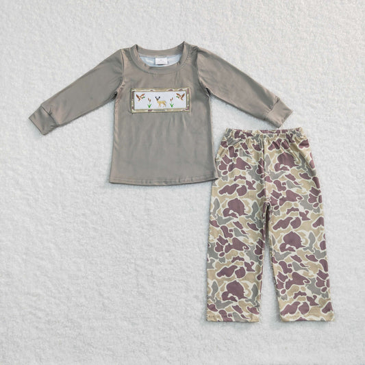Green Camo Deer Print Embroidered Boy Outfits