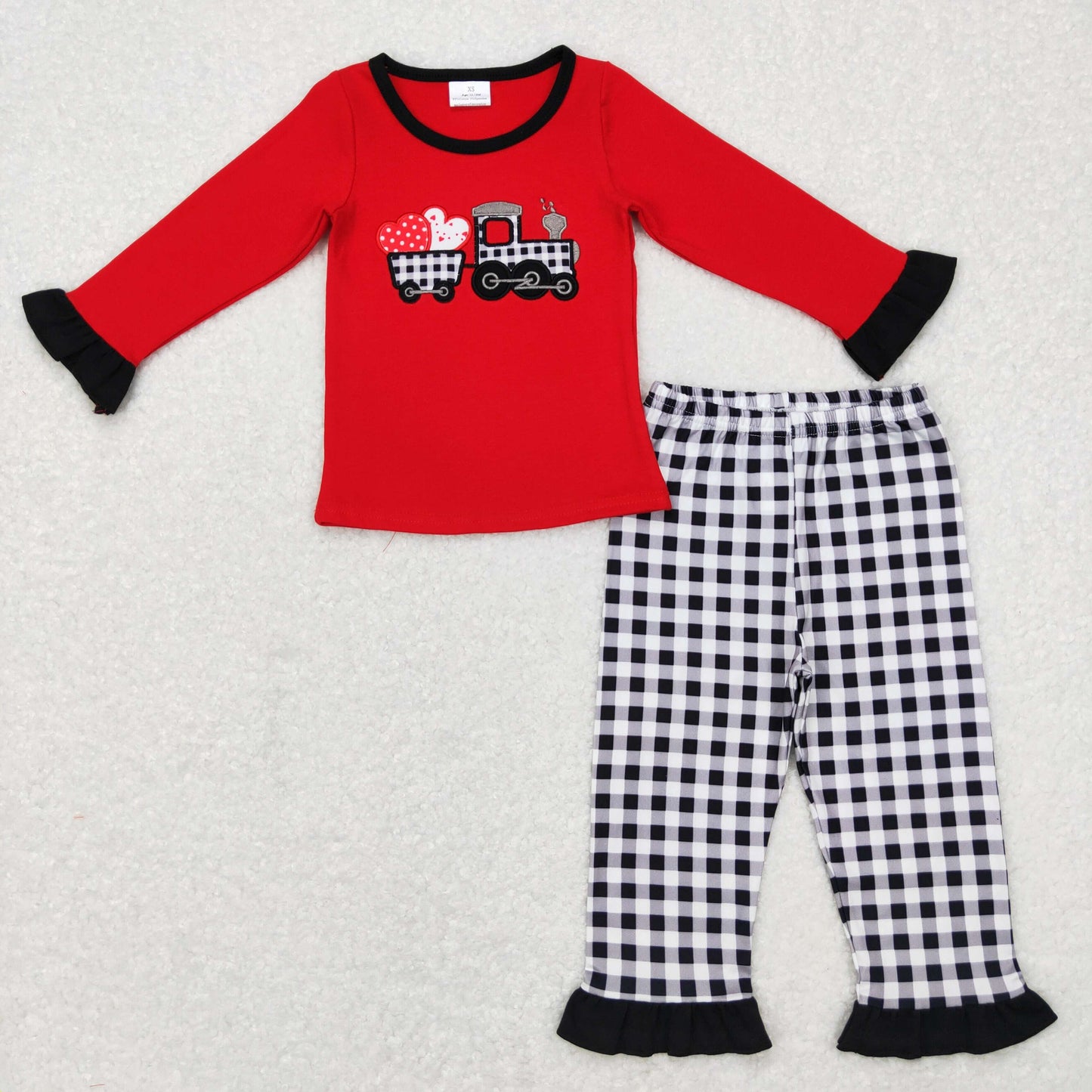 Valentine's Day Hearts embroidery Black and White Plaid Girls Set