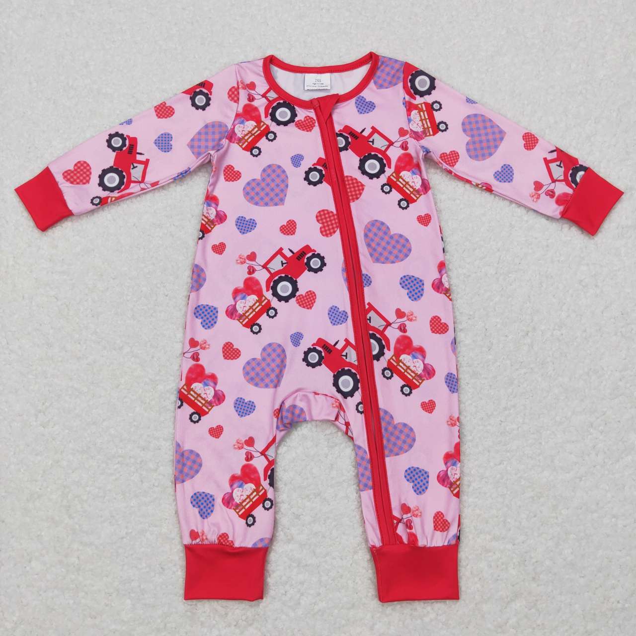 Valentine's Day Pink Car Print long sleeves romper