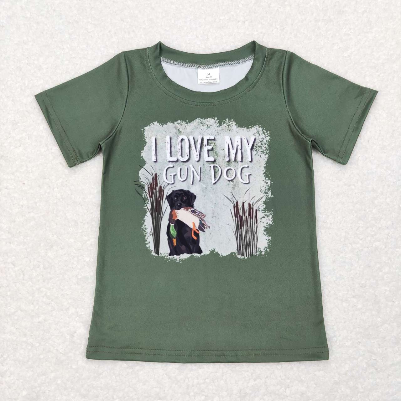 Green I LOVE GUN DOG Girls Cartoon Shirt