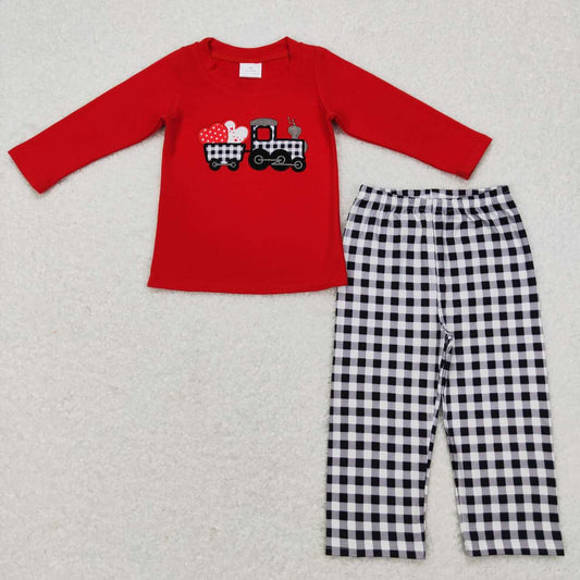 Valentine's Day Hearts Black and White Plaid Boy Set