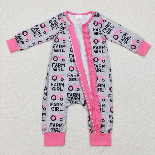 Pink Farm Girls Baby Romper With zipper