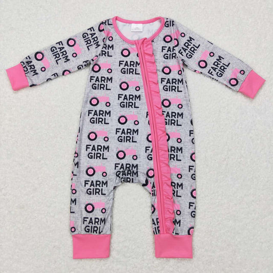 Pink Farm Girls Baby Romper With zipper