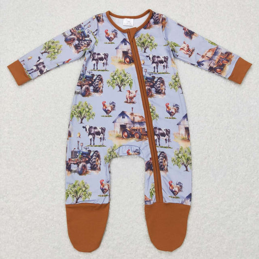 brown Animal Baby Romper With zipper