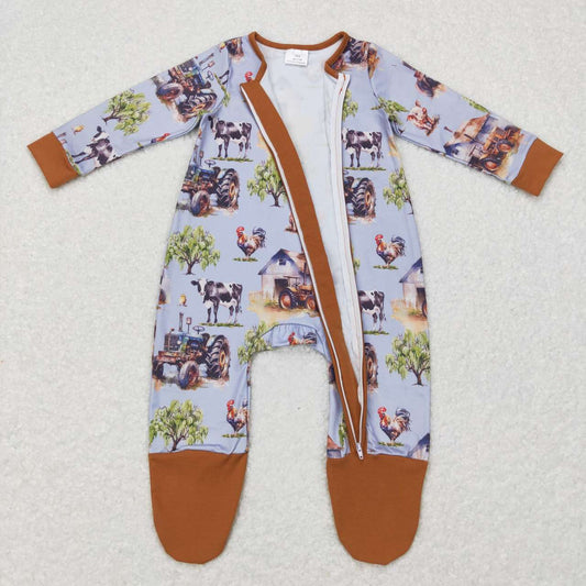 brown Animal Baby Romper With zipper