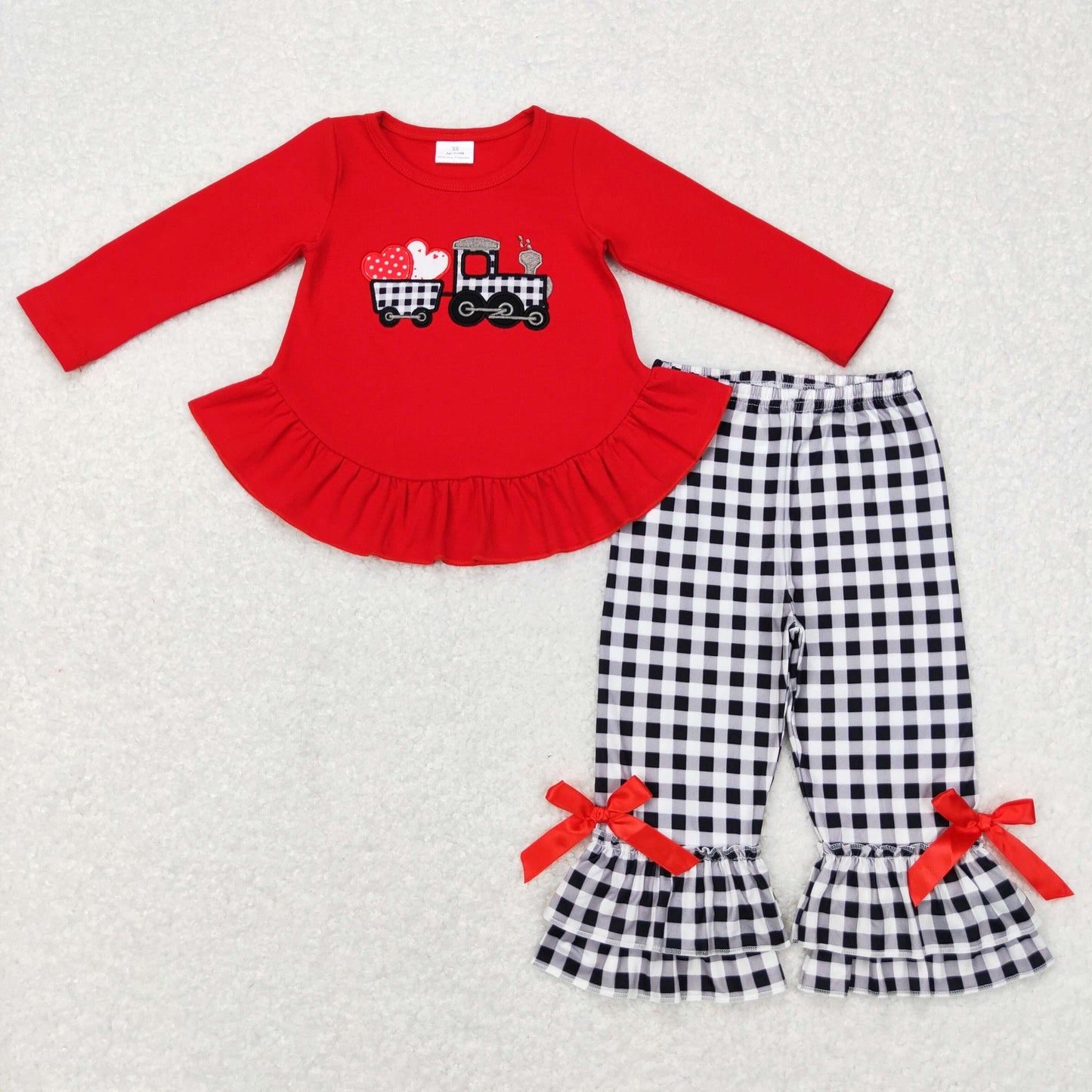 Valentine's Day Hearts Black and White Plaid Girls Set