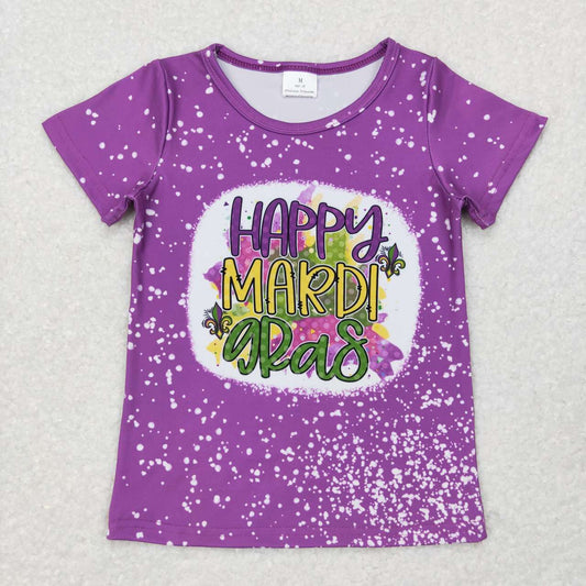 Happy Mardi Gras Purple Print Short Shirt