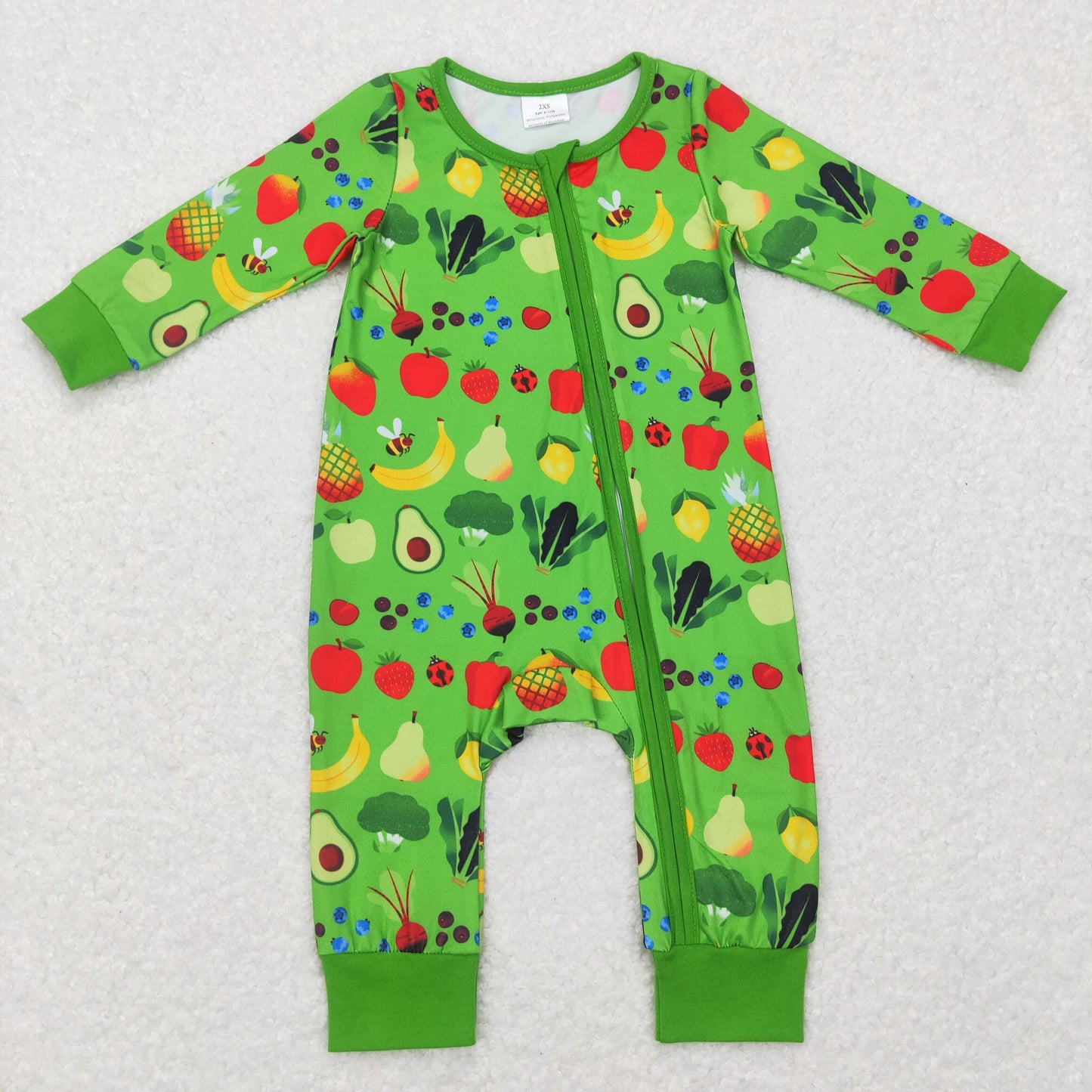 Green fruit Print With Zipper Print long sleeves romper