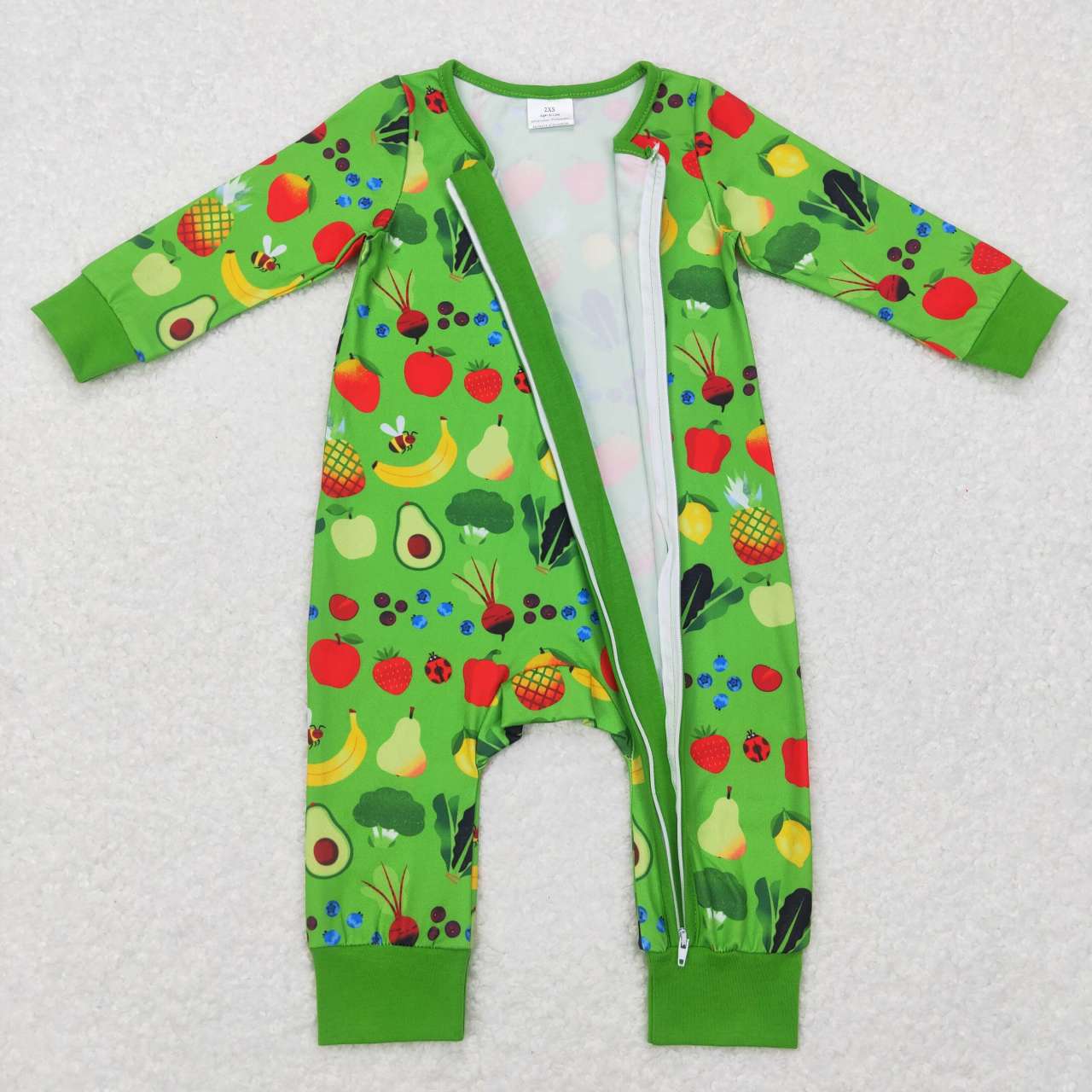 Green fruit Print With Zipper Print long sleeves romper