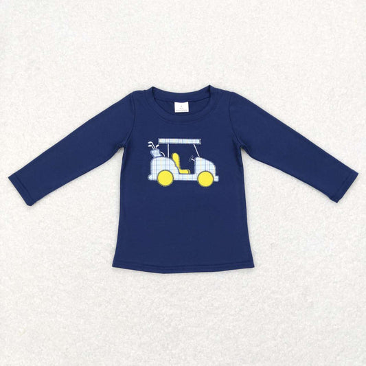 Navy Embroidery Car Long sleeve Shirt