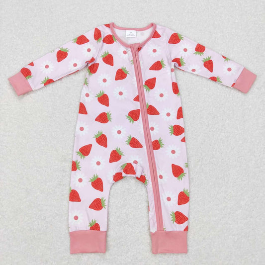 Pink strawberry Romper With zipper