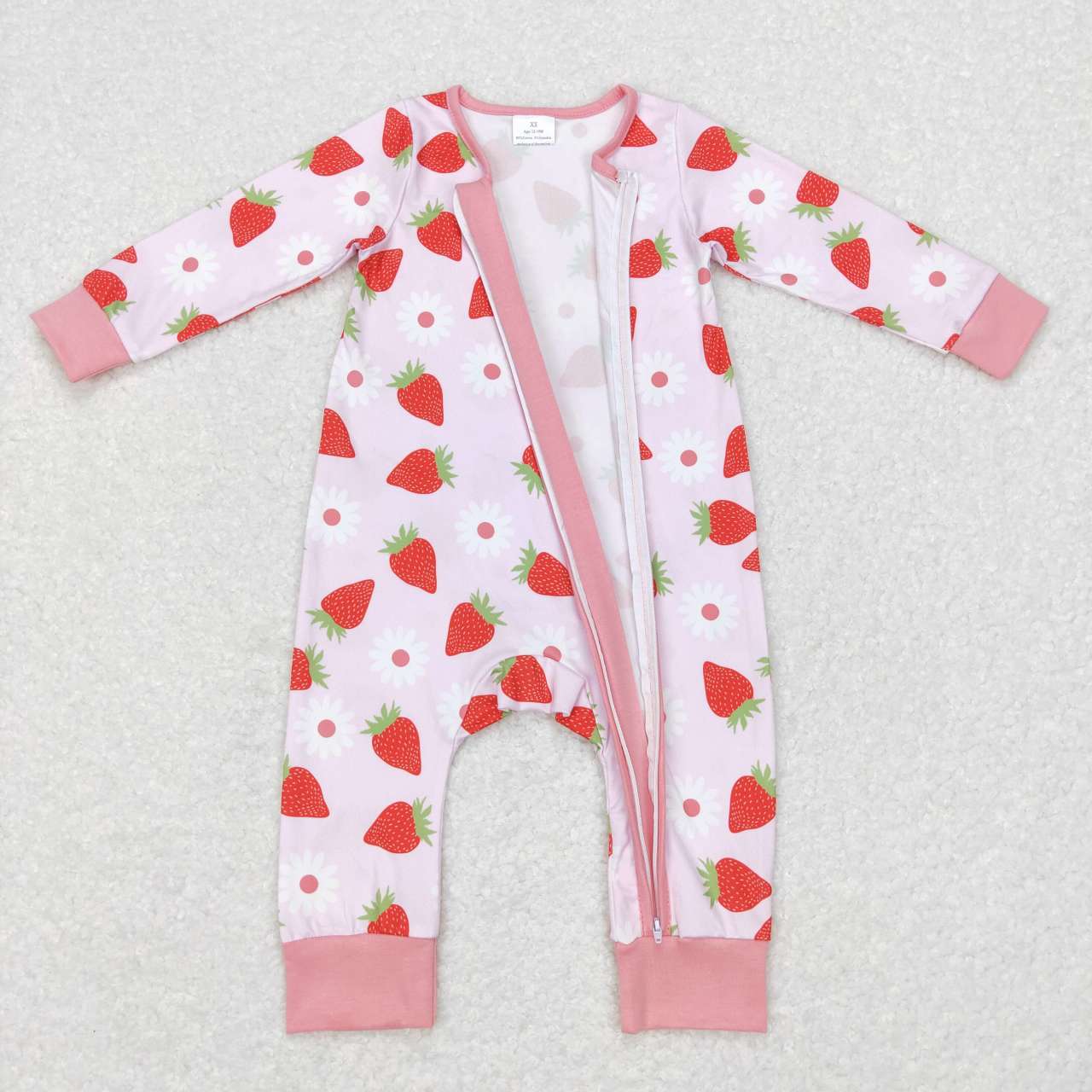 Pink strawberry Romper With zipper