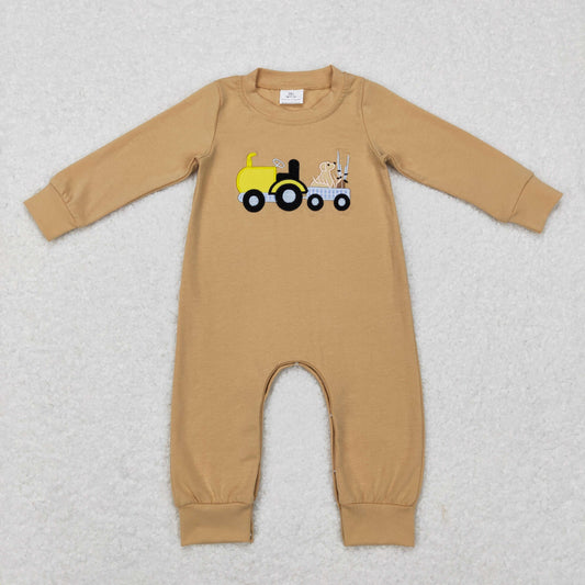 Brown Embroidery Car Dog Baby Romper