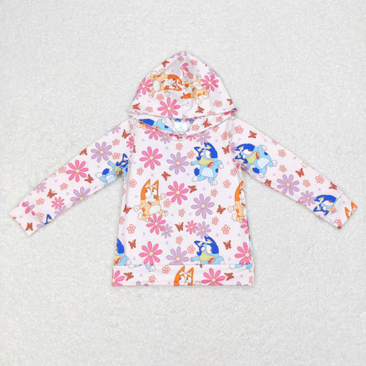 pink floral Cartoon Dog Long Sleeve hooded