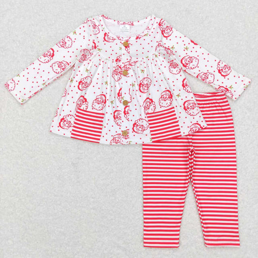 Christmas Pink Santa  With Pocket Long Sleeve Pants Set