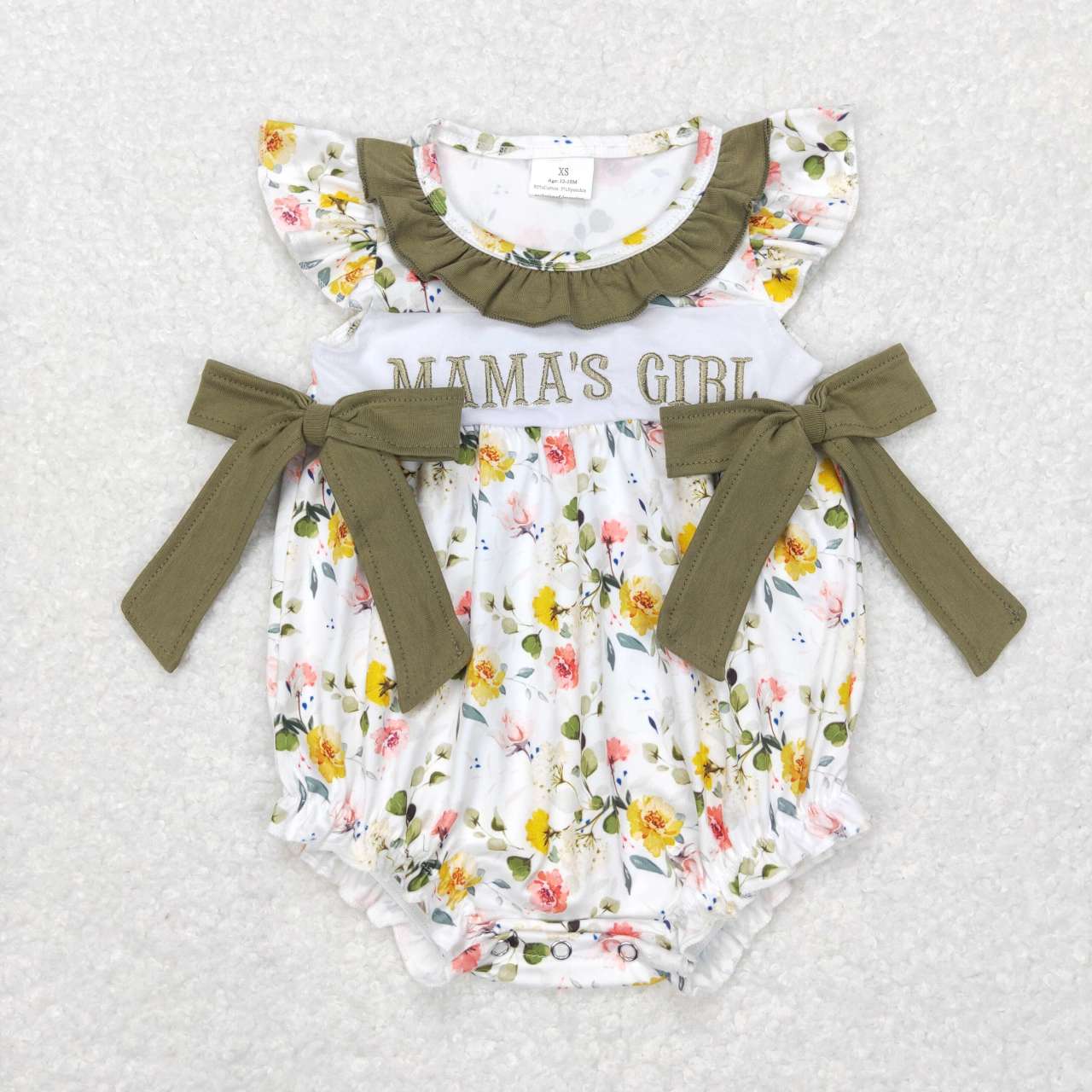 Green floral MAMA'S Girls Embroidery Baby Girls Romper