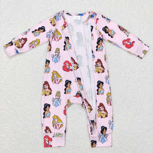 Pink Princess Print With Zipper Baby Romper