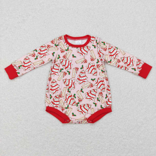 Christmas Pink Cake Print long sleeves romper