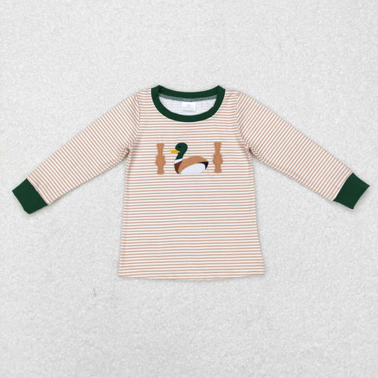 Embroidery Stripe Duck Print Long Sleeve Boy Shirt