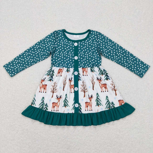 Christmas Deer Cartoon Long Sleeves Dress