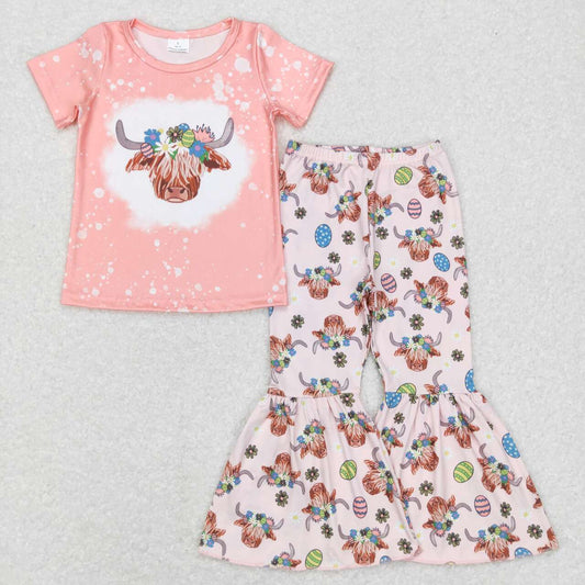 Easter Cow Egg Print Short Sleeve Pants Set