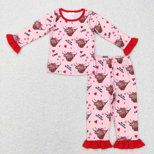 Valentine's Day floral Cow long sleeve pajamas