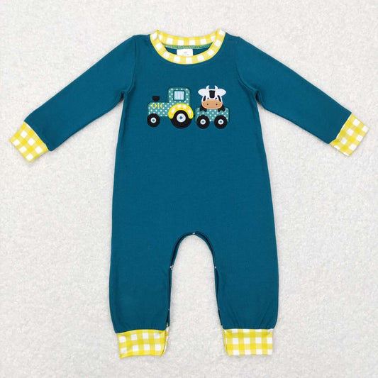 Blue Embroidery Cow Baby Romper