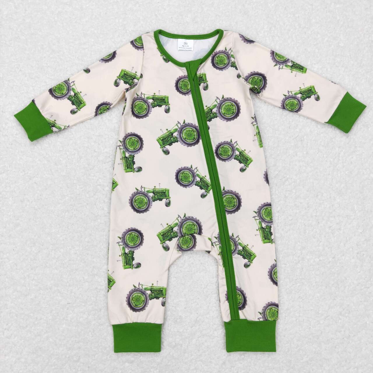 Green Car Baby Romper With zipper