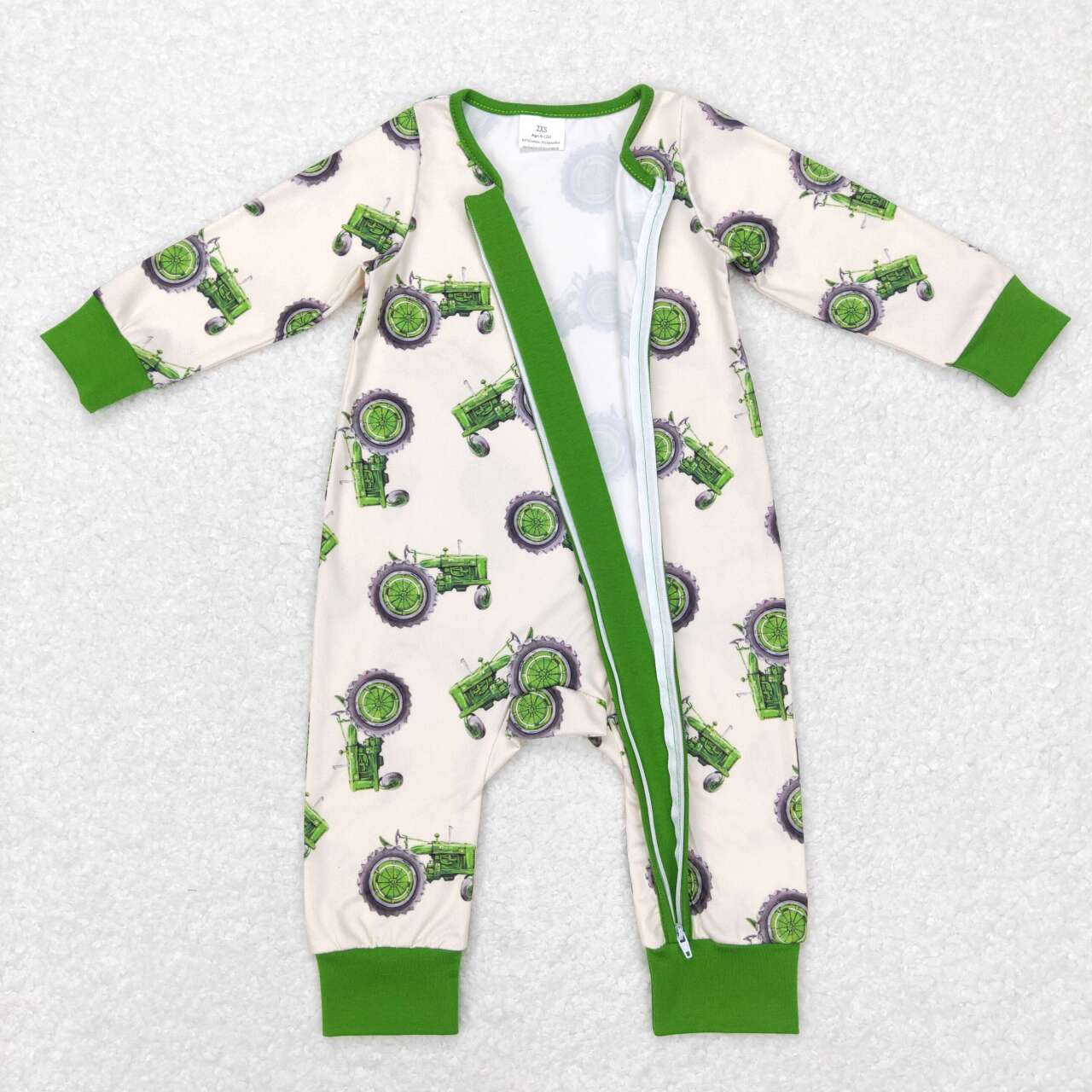 Green Car Baby Romper With zipper