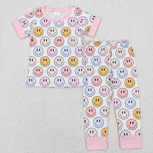Pink Smiley Print Short sleeve pajamas