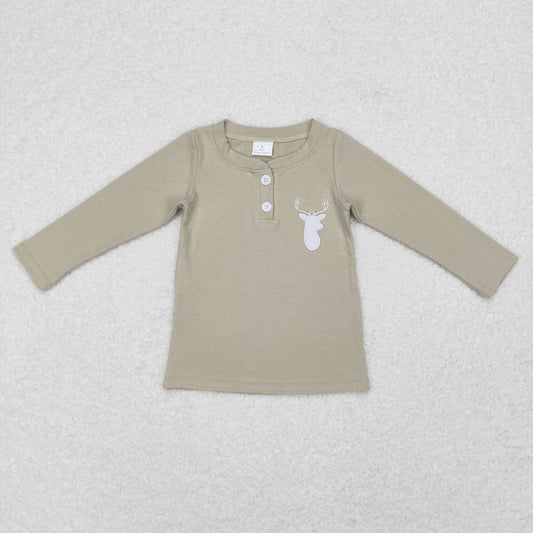 Embroidery Deer Print with buttons Long Sleeve Shirt