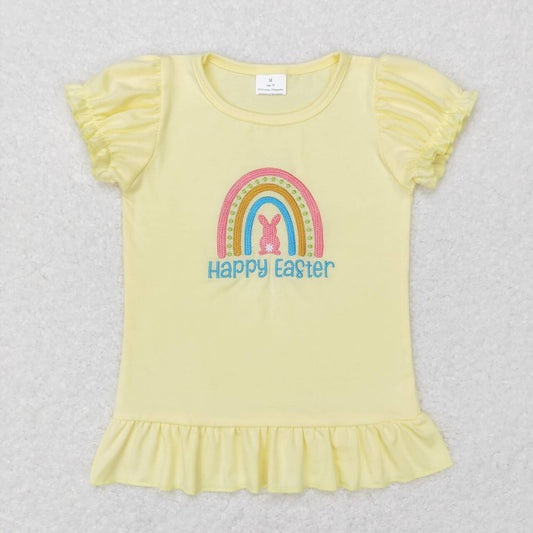 Easter Embroidery Bunny Rainbow Short Shirt