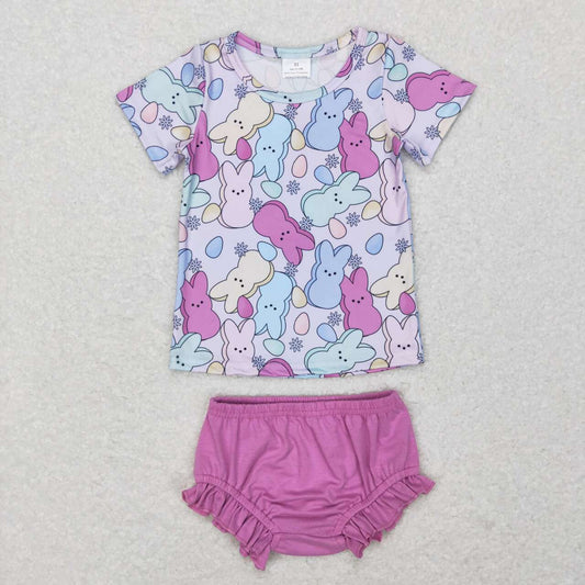 Easter Bunny Print Purple Bummies Girls Set