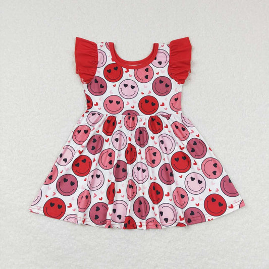 Red Smlie Print long sleeve Dress