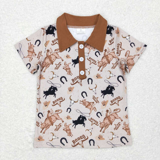 western Cowboy Print with buttons Short Sleeve Shirt