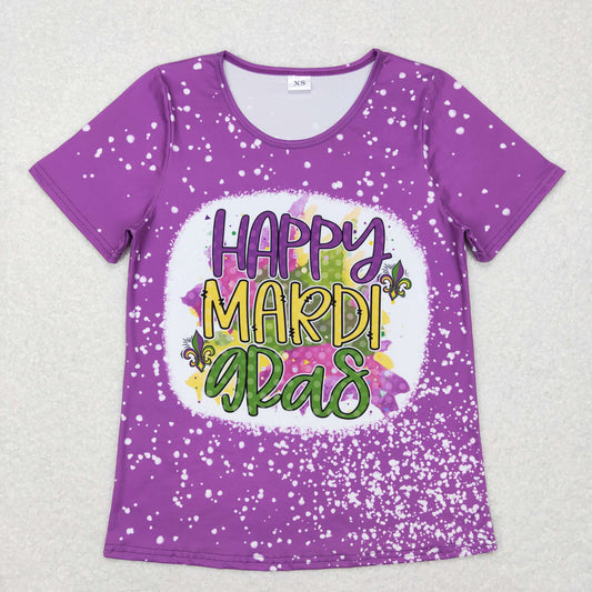 Adult Happy Mardi Gras Purple Print Short Shirt