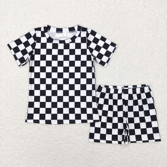 black and white Plaid Short Set