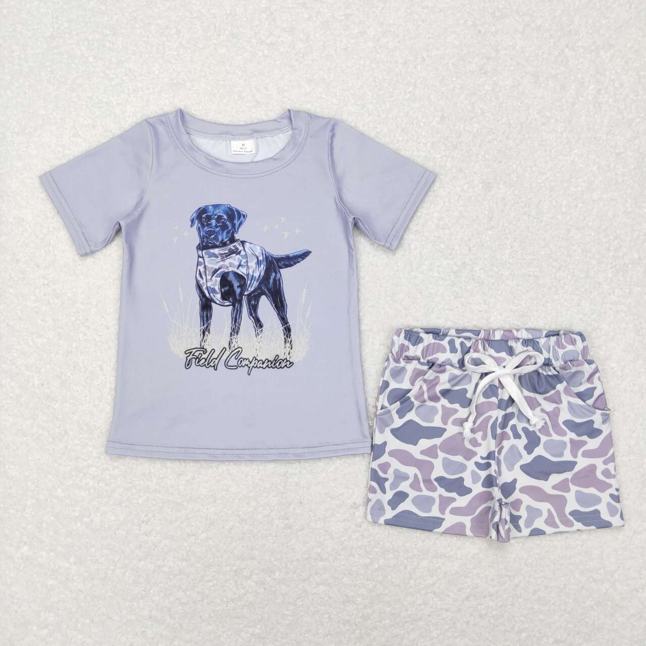 Grey Camo Dog Print short-sleeved Boy Set