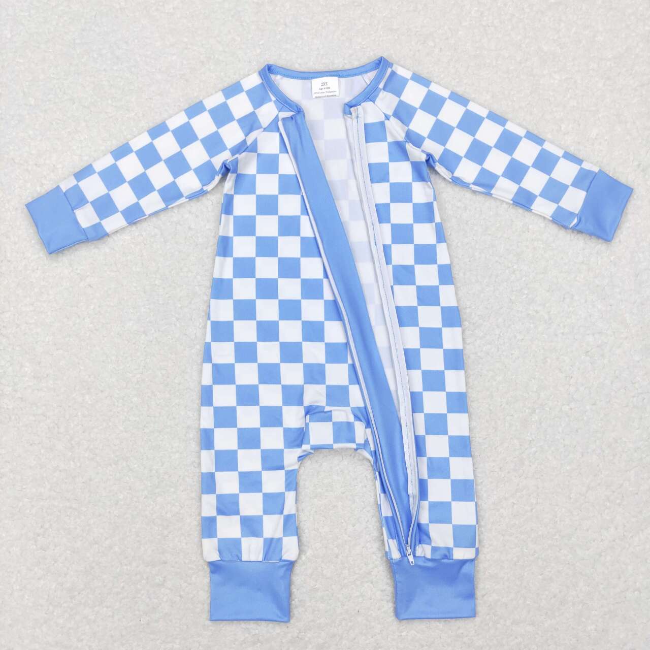 Blue plaid Print Zipper Romper