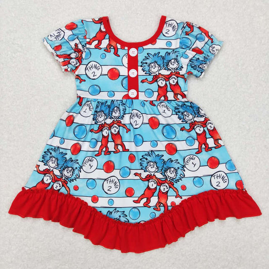 Blue Cartoon Short sleeve Dress