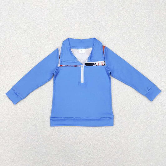 Blue Baseball Long Sleeve Pullover