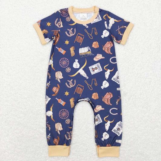 western Blue Hat Boots Baby Romper