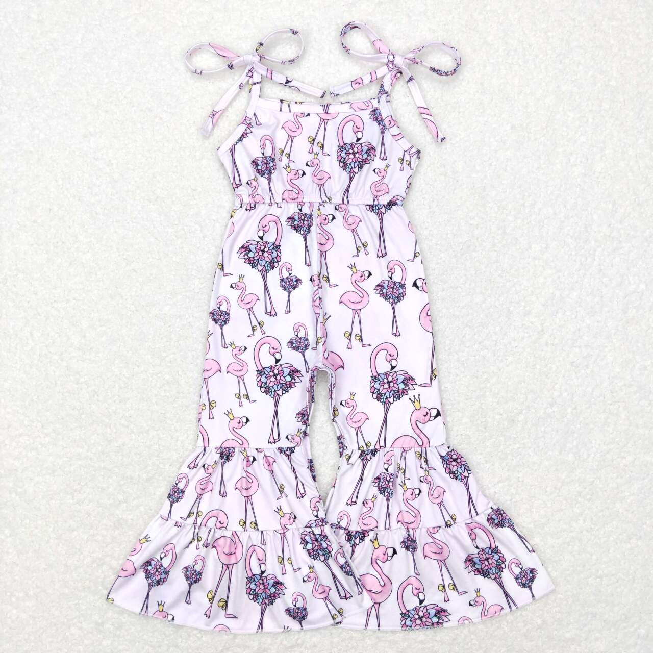 Pink flamingo Print tier Bell Pants Jumpsuit