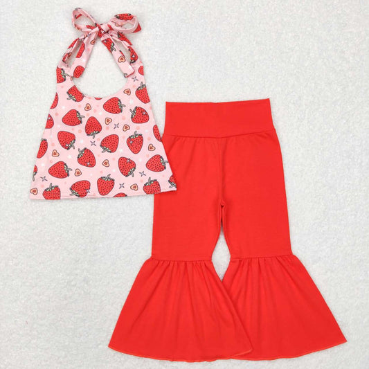 Red strawberry Print Bell Pants Girls Set